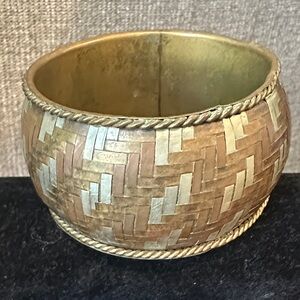 Vintage Brass and Cooper Basket Weave Bangle Bracelet